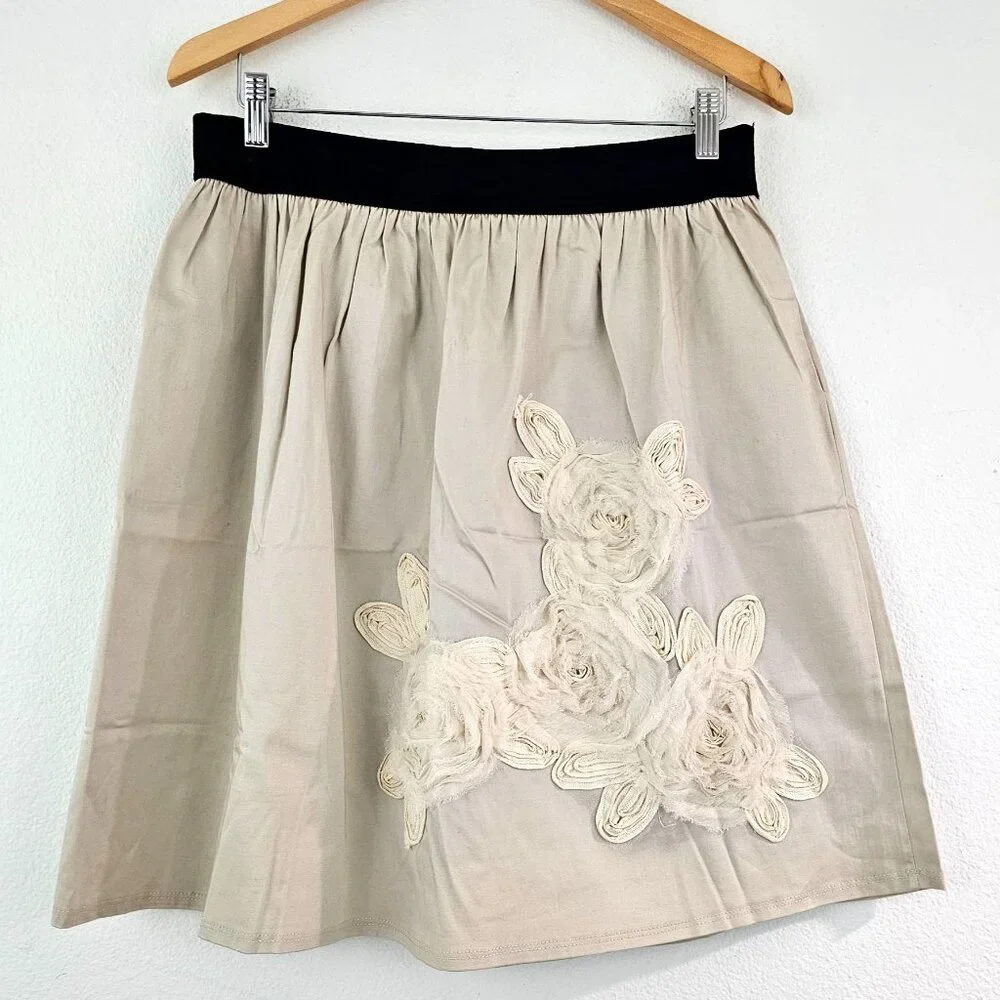 American Sz 3X Floral Rosette Appliqués Ecru Skirt Pockets Romantic Party Fairy - Picture 3 of 9